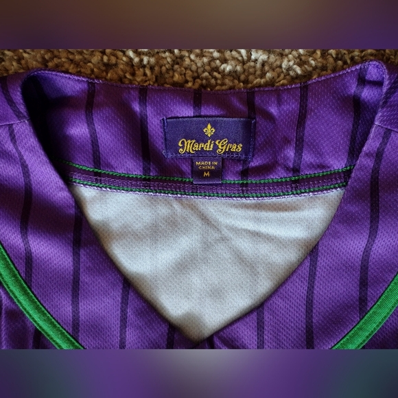 Mardi Gras Pinstripe Graphic Baseball Jersey Shirt Medium - Picture 3 of 14
